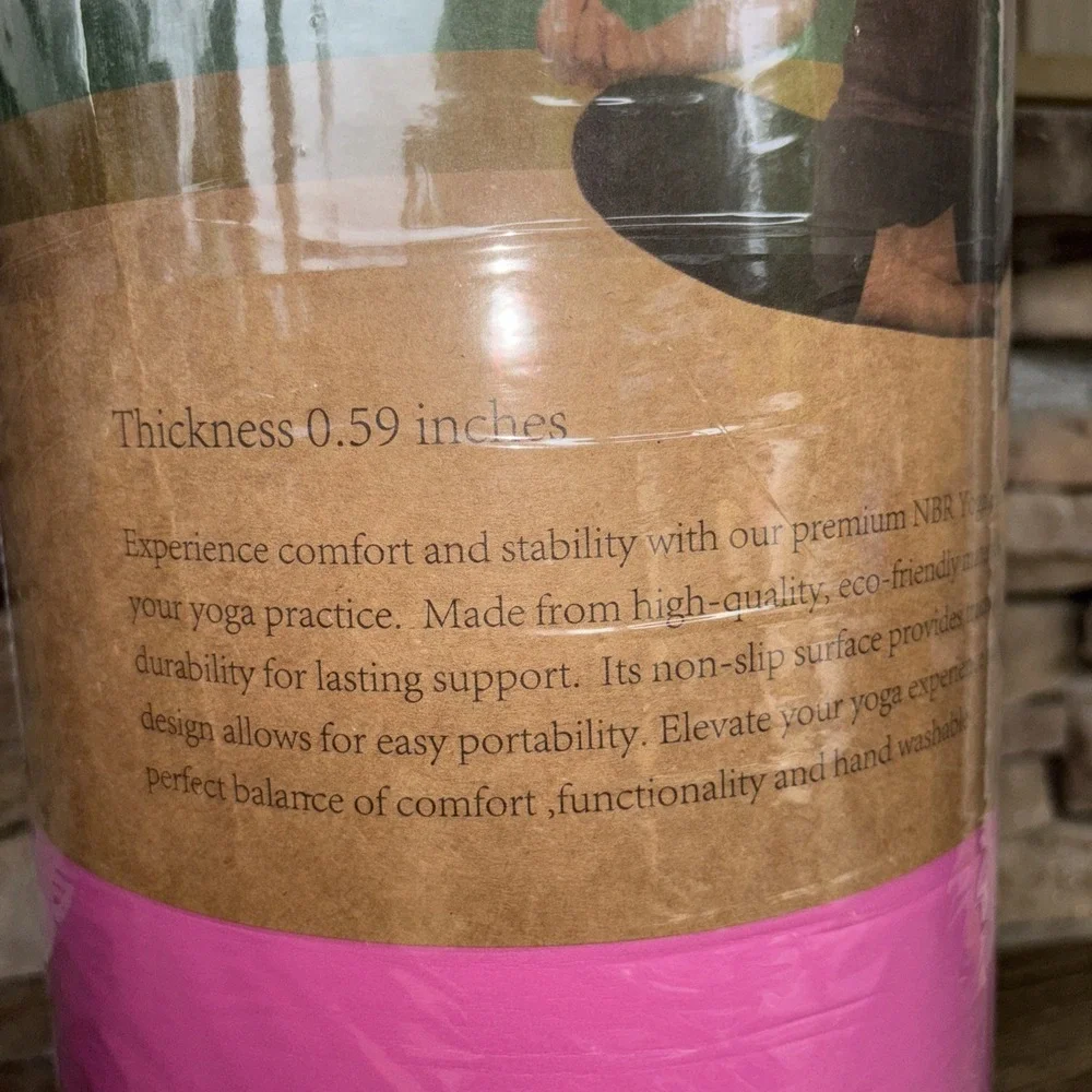 Thick Pink NBR Foam Yoga Mat Eco Friendly W/ Carry Strap 72x24
